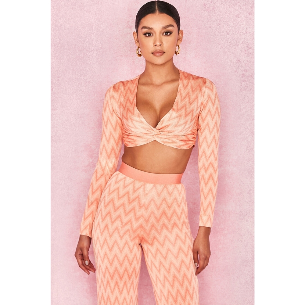 House of CB London Bertille Peach Zigzag Bandage Top
